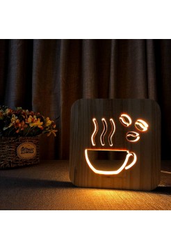 Деревянный 3D ночник светильник чашка кофе